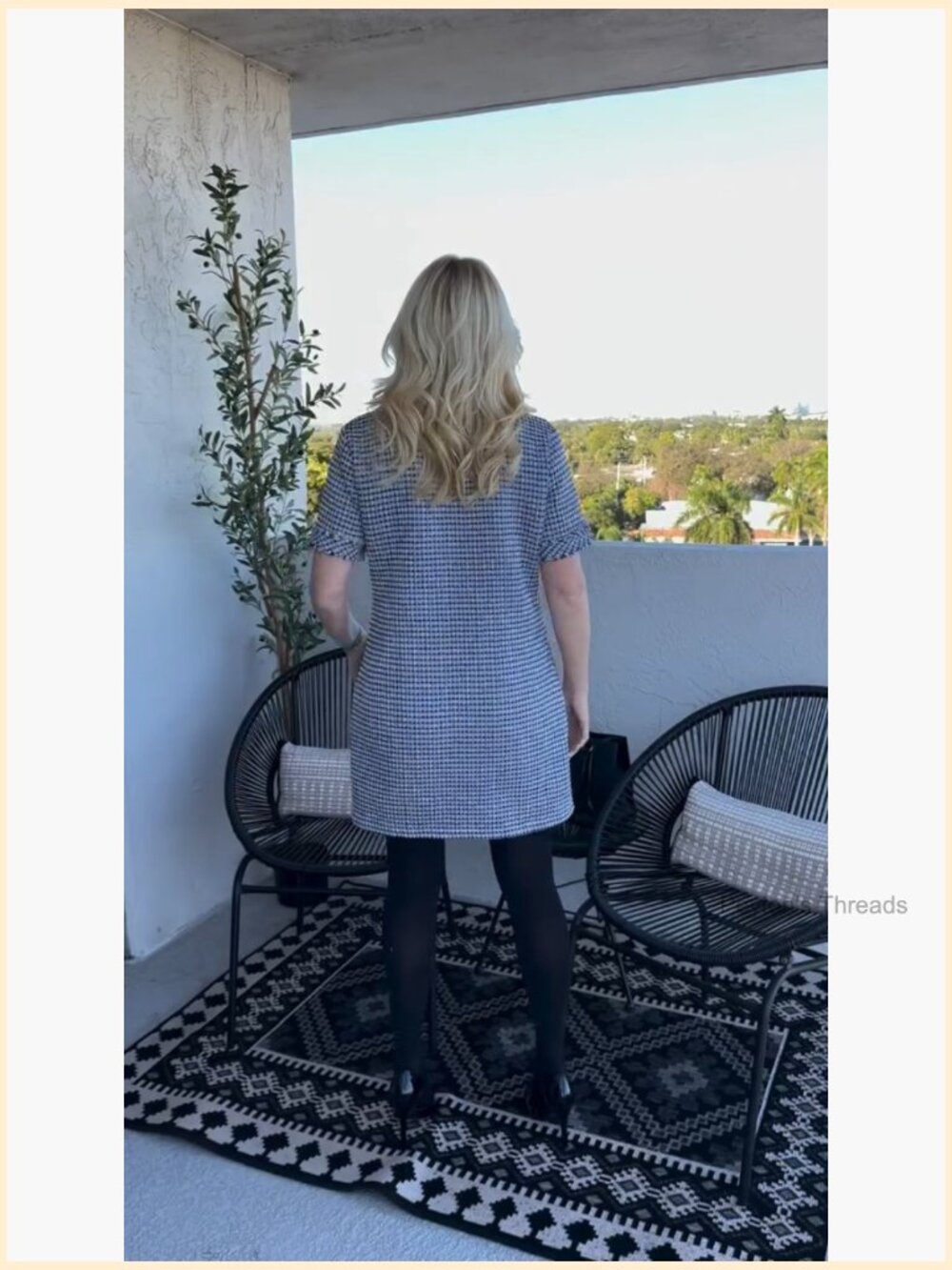 Tweed Shift Mini Dress Short Sleeve V-Neck Work Cocktail Party - Picture 7 of 7